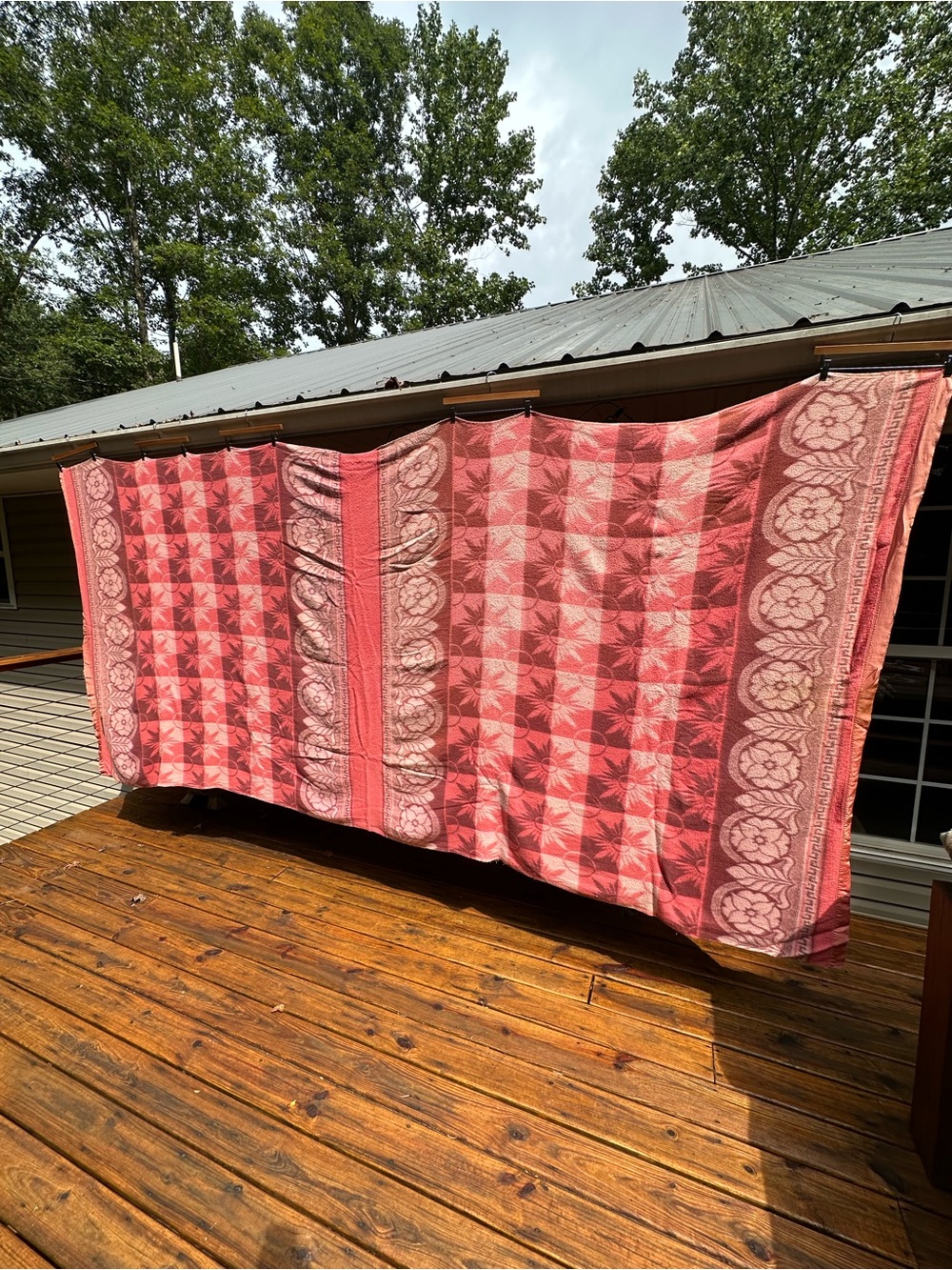 Vintage 50s 60s Pink Double Long Cotton Wool Camp Blanket Cabin Throw
